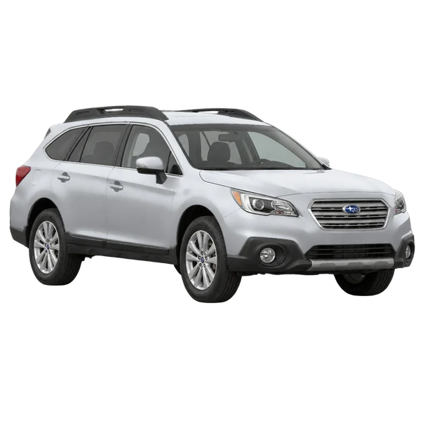 Subaru Outback 2015 باللون فضي، منظر منظر أمامي بزاوية ثلاثة أرباع (متجه لليسار)