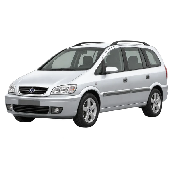 Subaru Traviq 2003 prata, vista dianteira em três quartos (voltada para a esquerda)