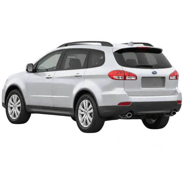 Subaru Tribeca 2014 prata, vista três quartos traseira (voltada para a esquerda)
