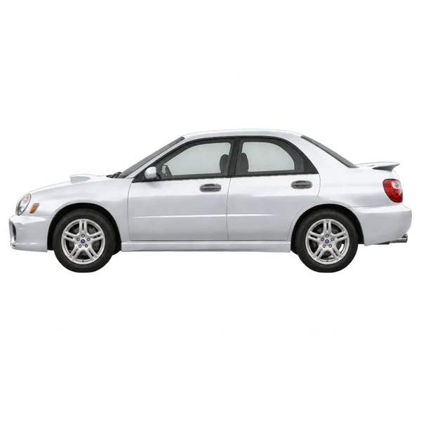 Subaru WRX 2003 باللون فضي، منظر جانبي (متجه إلى اليسار)