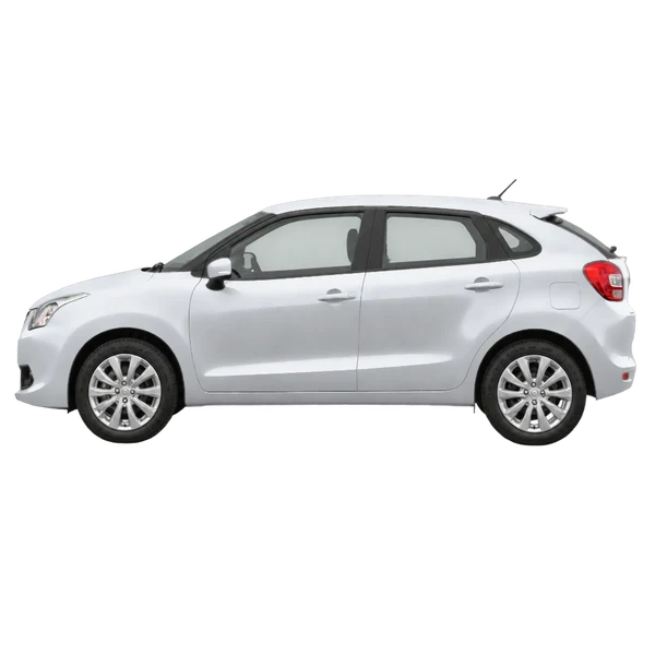 silver 2017 Suzuki Baleno side (facing left) view