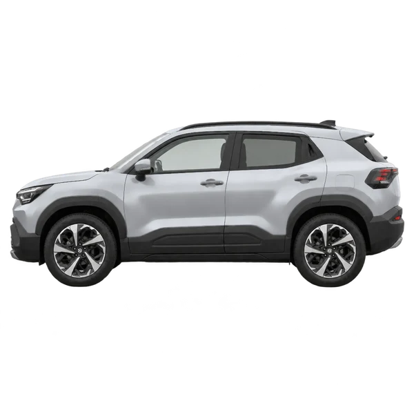 Suzuki E Vitara 2025 باللون فضي، منظر جانبي (متجه إلى اليسار)