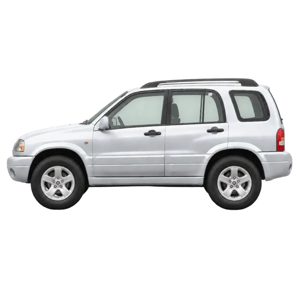 Suzuki Grand Vitara 2002 باللون فضي، منظر جانبي (متجه إلى اليسار)