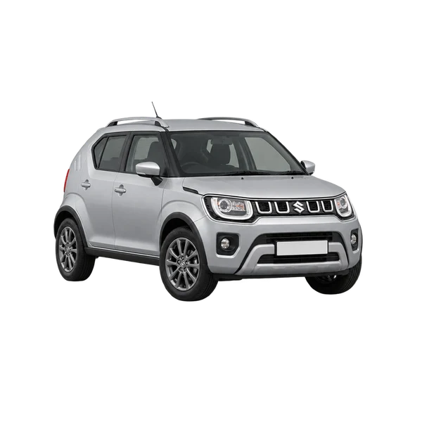 Suzuki Ignis 2021 باللون فضي، منظر منظر أمامي بزاوية ثلاثة أرباع (متجه لليسار)
