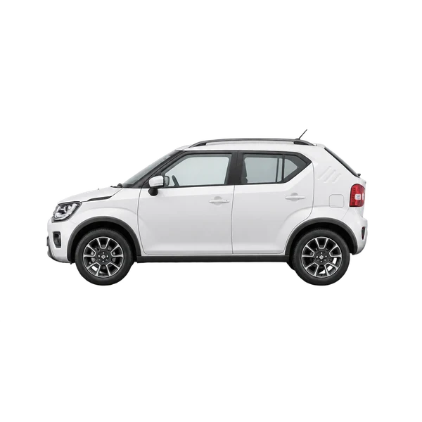 Suzuki Ignis 2025 باللون أبيض، منظر جانبي (متجه إلى اليسار)
