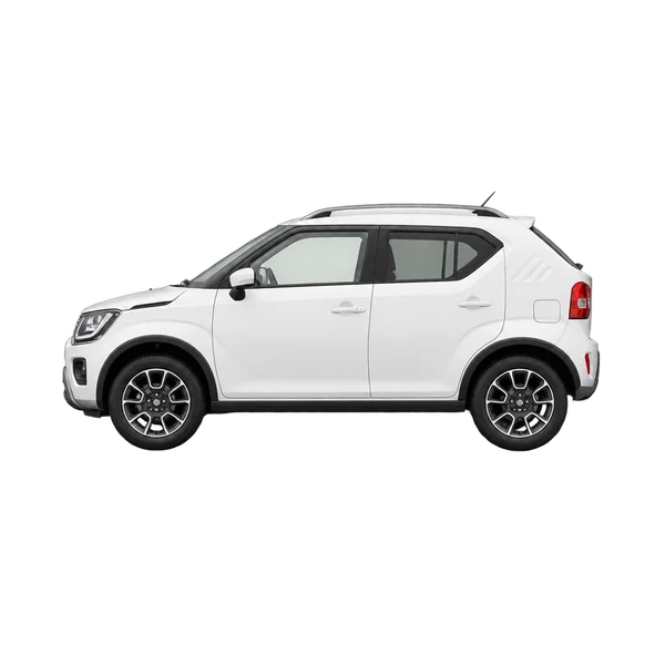 Suzuki Ignis 2026 باللون أبيض، منظر جانبي (متجه إلى اليسار)