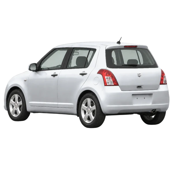 Suzuki Swift 2008 prata, vista três quartos traseira (voltada para a esquerda)