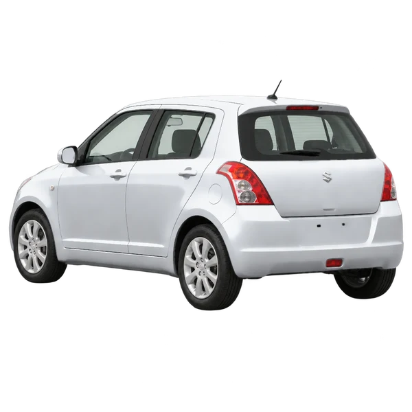 Suzuki Swift 2011 prata, vista três quartos traseira (voltada para a esquerda)