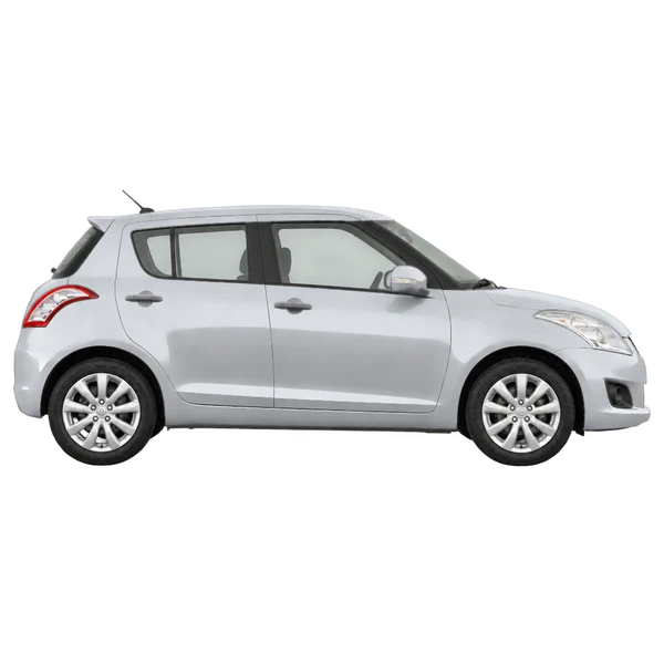 Suzuki Swift 2013 باللون فضي، منظر منظر جانبي (باتجاه اليمين)