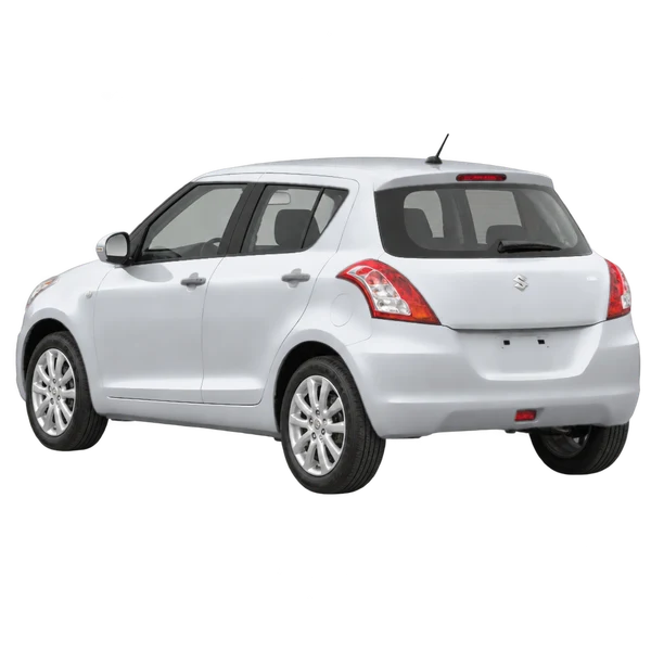 Suzuki Swift 2017 باللون فضي، منظر ثلاثة أرباع خلفي (باتجاه اليسار)