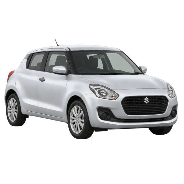 Suzuki Swift 2018 باللون فضي، منظر منظر أمامي بزاوية ثلاثة أرباع (متجه لليسار)