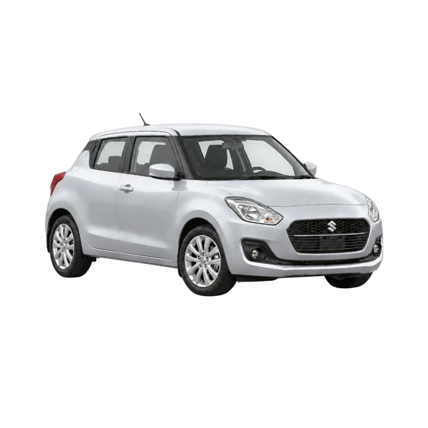 Suzuki Swift 2018 باللون فضي، منظر زاوية ثلاثة أرباع أمامية (باتجاه اليمين)