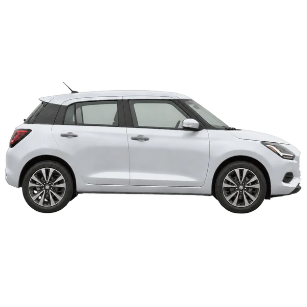 Suzuki Swift 2024 en plateado, vista lateral (hacia la derecha)
