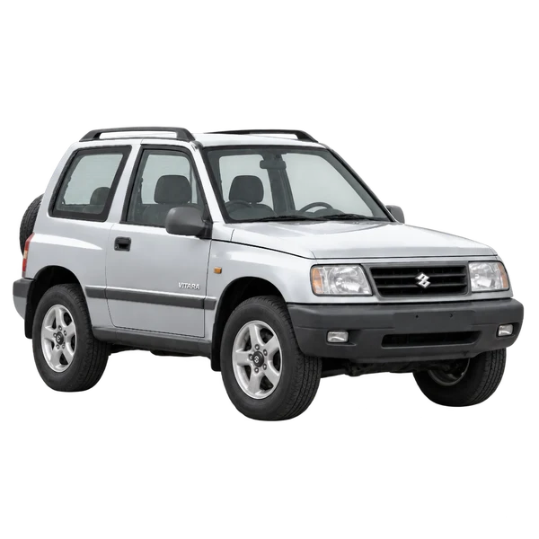 Suzuki Vitara 2002 باللون فضي، منظر زاوية ثلاثة أرباع أمامية (باتجاه اليمين)