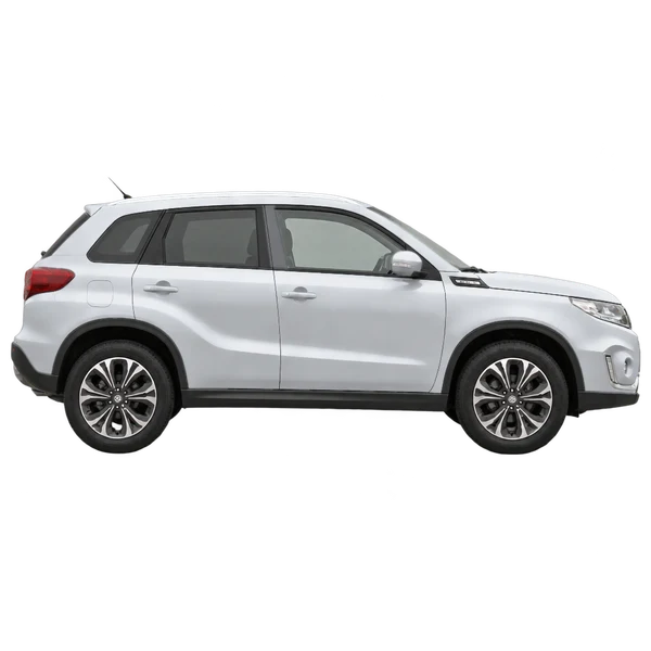 Suzuki Vitara 2021 en plateado, vista lateral (hacia la derecha)