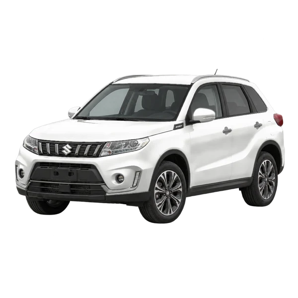 Suzuki Vitara 2021 باللون أبيض، منظر منظر أمامي بزاوية ثلاثة أرباع (متجه لليسار)