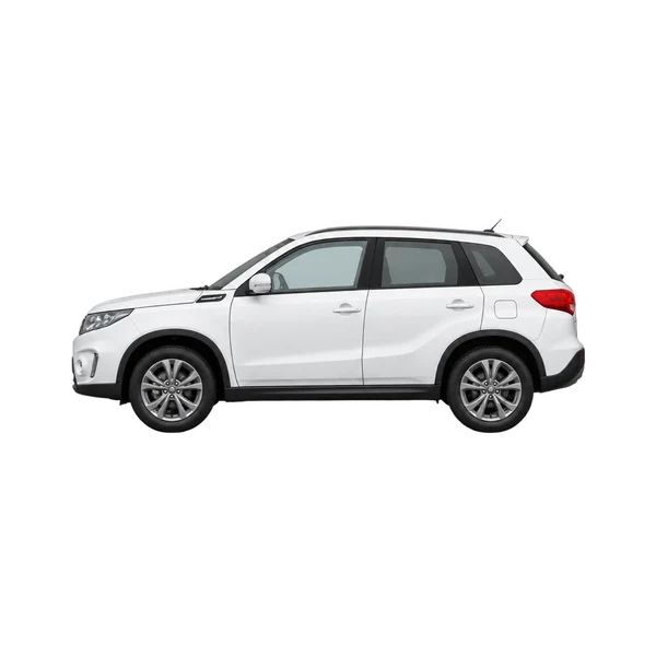 Suzuki Vitara 2021 باللون أبيض، منظر جانبي (متجه إلى اليسار)