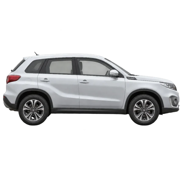 Suzuki Vitara 2022 en plateado, vista lateral (hacia la derecha)