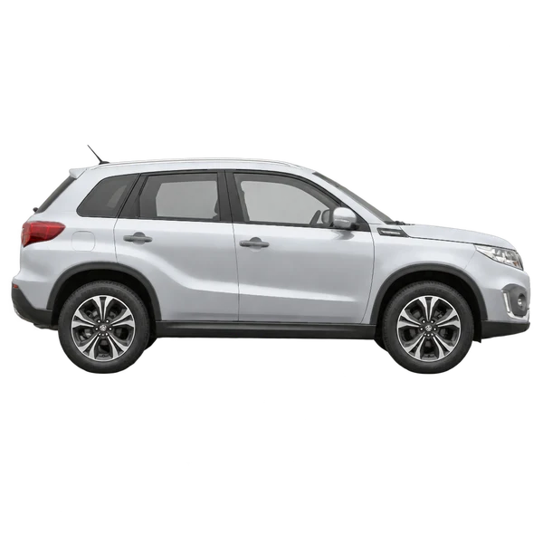 Suzuki Vitara 2023 en plateado, vista lateral (hacia la derecha)