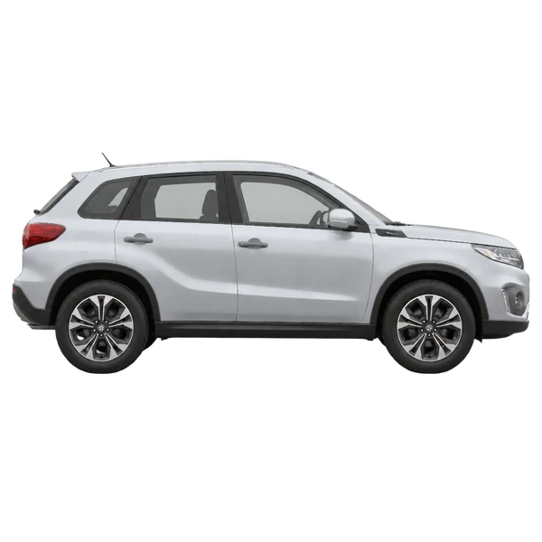 Suzuki Vitara 2025 en plateado, vista lateral (hacia la derecha)
