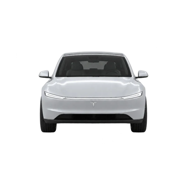 Tesla Cybercab 2026 باللون فضي، منظر أمامي