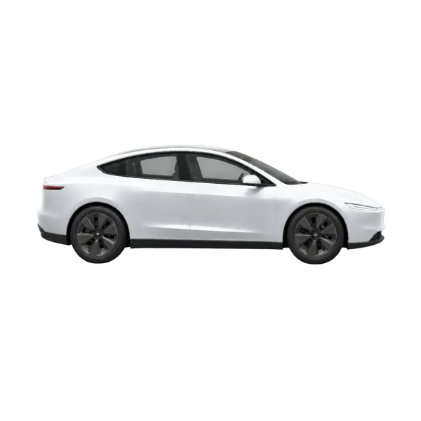 Tesla Cybercab 2026 باللون فضي، منظر منظر جانبي (باتجاه اليمين)