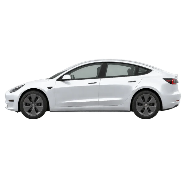 Tesla Model 3 RWD 2023 باللون فضي، منظر جانبي (متجه إلى اليسار)