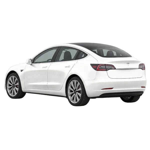 Tesla Model 3 2018 en blanco, vista tres cuartos trasero (mirando a la izquierda)