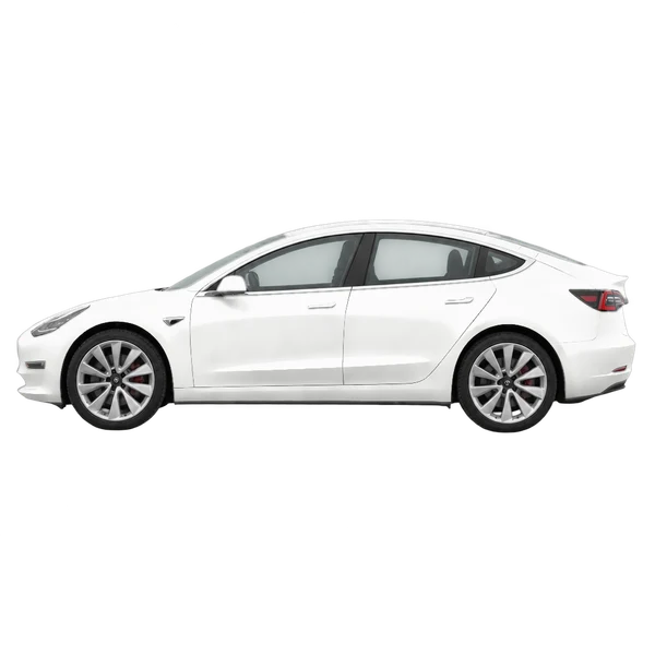 Tesla Model 3 2018 en blanco, vista lateral (mirando a la izquierda)