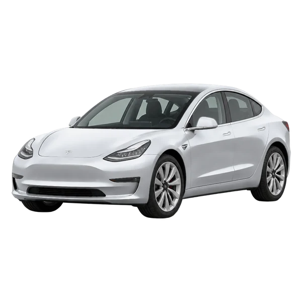 Tesla Model 3 2019 prata, vista dianteira em três quartos (voltada para a esquerda)
