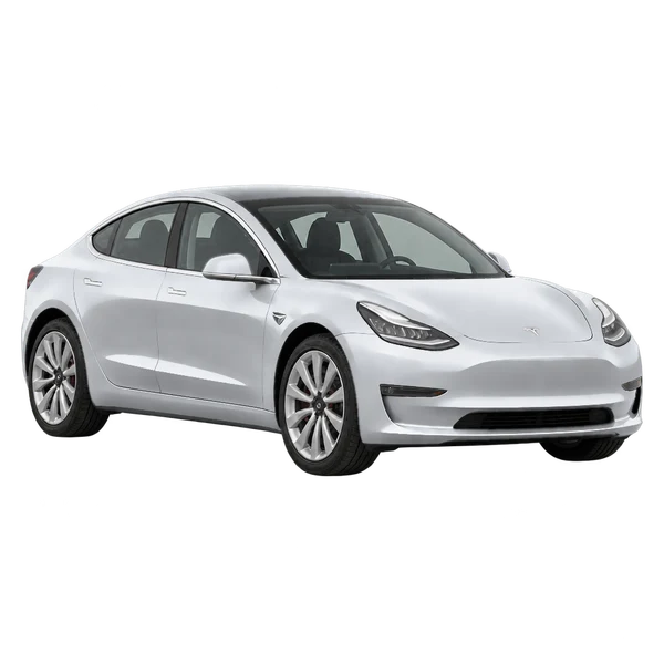 Tesla Model 3 2020 باللون فضي، منظر زاوية ثلاثة أرباع أمامية (باتجاه اليمين)