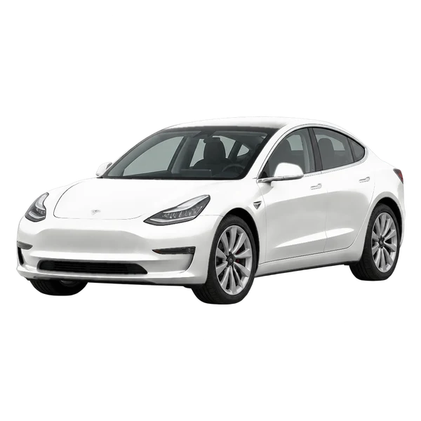 Tesla Model 3 2020 باللون أبيض، منظر منظر أمامي بزاوية ثلاثة أرباع (متجه لليسار)