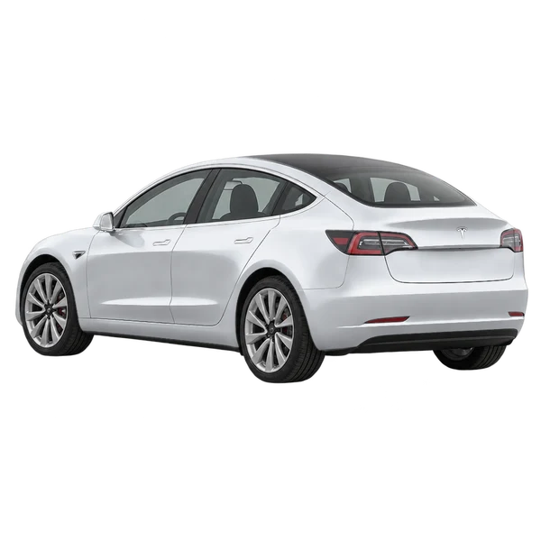 Tesla Model 3 2022 en plateado, vista tres cuartos trasero (mirando a la izquierda)