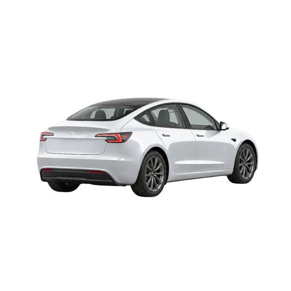 Tesla Model 3 2026 argent, vue trois-quarts arrière (tourné vers la droite)