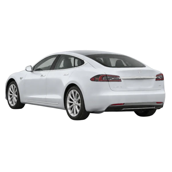 2016 Tesla Model S 90D in Silber, Ansicht: Dreiviertelansicht von hinten (nach links gerichtet)