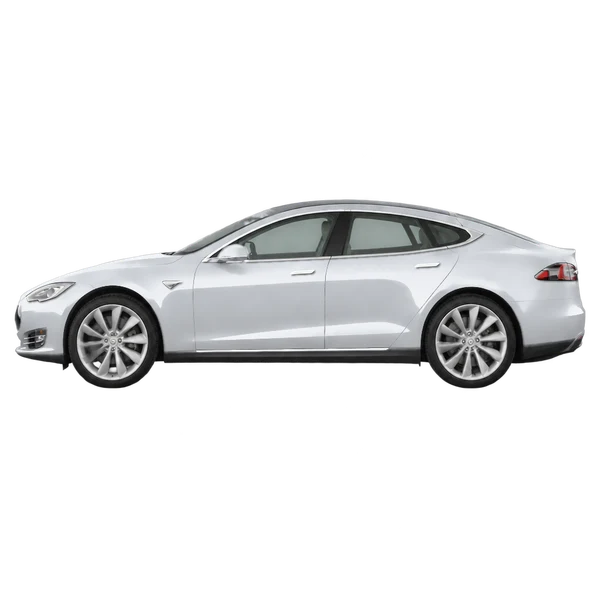 Tesla Model S 2021 en plateado, vista lateral (mirando a la izquierda)