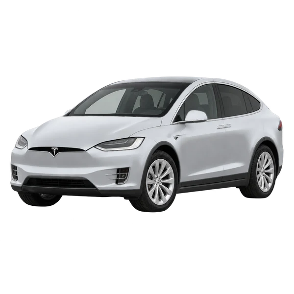Tesla Model X 75D 2018 باللون فضي، منظر منظر أمامي بزاوية ثلاثة أرباع (متجه لليسار)