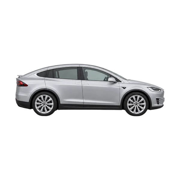 Tesla Model X 2020 en plateado, vista lateral (hacia la derecha)