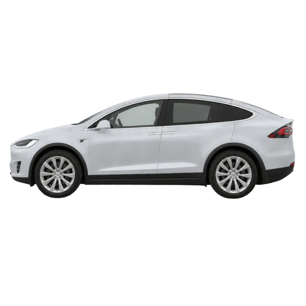 Tesla Model X 2021 en plateado, vista lateral (mirando a la izquierda)