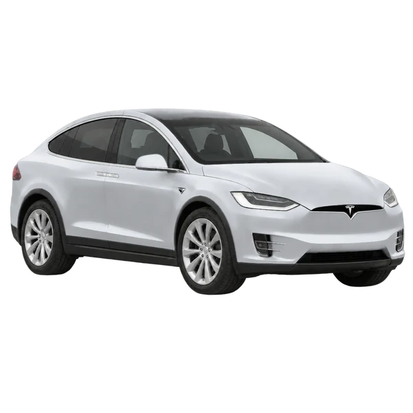 2026 Tesla Model X in Silber, Ansicht: Dreiviertelansicht vorne (nach rechts)