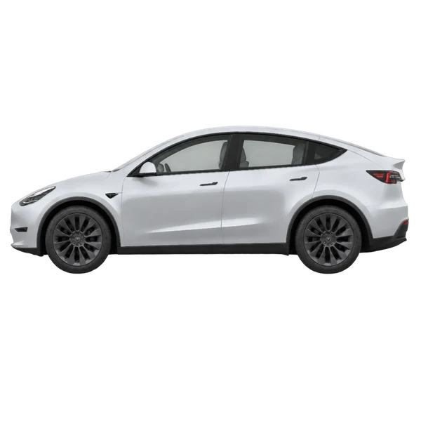 Tesla Model Y Long Range AWD 2024 en plateado, vista lateral (mirando a la izquierda)