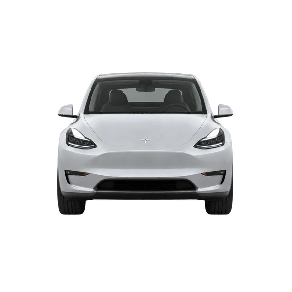 シルバーの2026 Tesla Model Y Long Range AWD(正面ビュー)