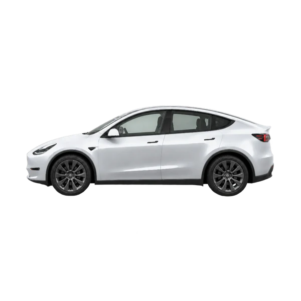 シルバーの2026 Tesla Model Y Long Range AWD(側面(左向き)ビュー)