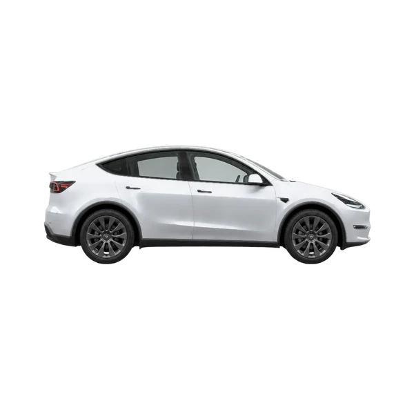 シルバーの2026 Tesla Model Y Long Range AWD(側面(右向き)ビュー)