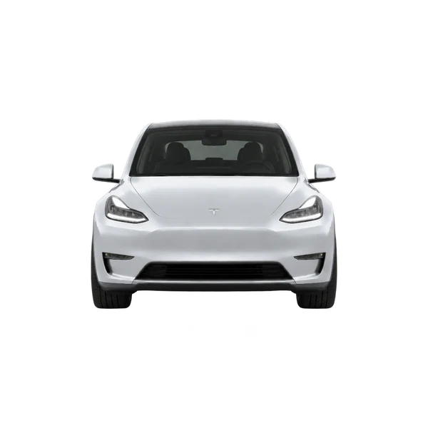 Tesla Model Y Performance AWD 2026 باللون فضي، منظر أمامي