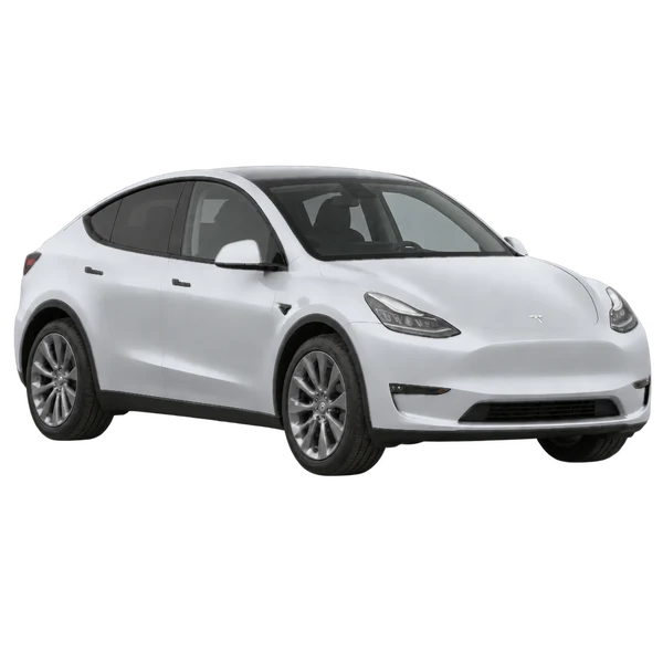 Tesla Model Y 2020 prata, vista três quartos dianteiro (voltado para a direita)