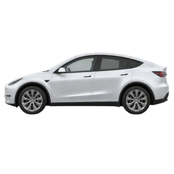 Tesla Model Y 2020 en plateado, vista lateral (mirando a la izquierda)