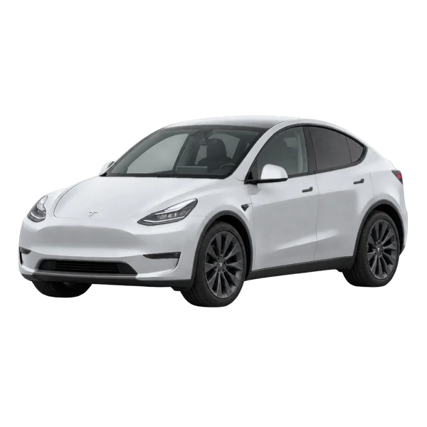 Tesla Model Y 2022 en plateado, vista frontal tres cuartos (hacia la izquierda)