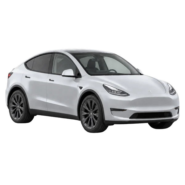 2023 Tesla Model Y in Silber, Ansicht: Dreiviertelansicht vorne (nach rechts)
