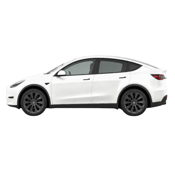 2024 Tesla Model Y in weiß, Ansicht: Seite (nach links gerichtet)
